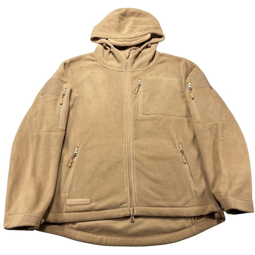 BAERSkin Jacket Mens XL Beige Fleece Hooded Tactical Full Zip Pockets Outdoor